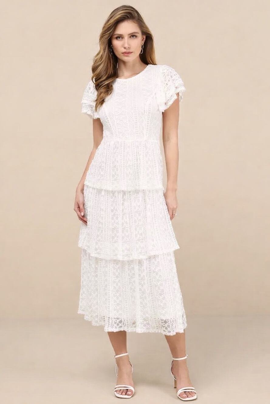 NWT Lulus Whimsical Spirit Ivory Lace Tiered Backless Midi Dress Engagement XS